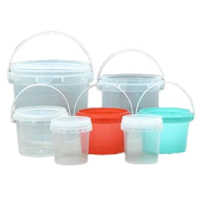 Personalizzare secchi di plastica rotondi da 1L 2L 3L 4L 5L con coperchi e maniglie per lo stoccaggio degli alimenti