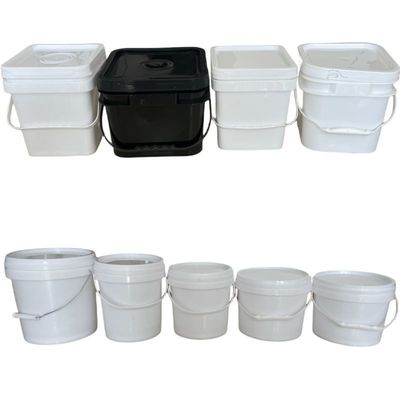 Bottile di vernice di plastica rotonda o quadrata con manico e coperchio a prova di perdite 1L-25L Capacità