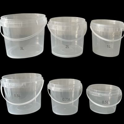 Contenitore in secchio di plastica trasparente da 1000 ml con tela di seta e stampa a trasferimento termico