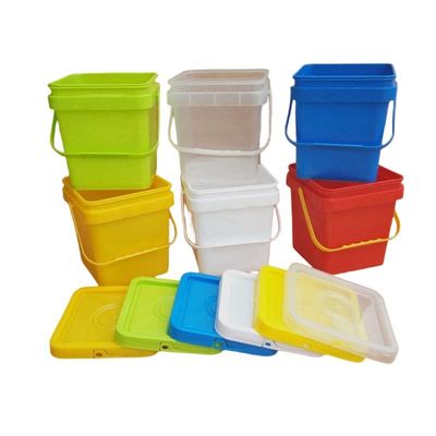 2L 4L 5L 10L secchi quadrati di plastica con coperchio e manico Logo di stampa a colori personalizzato