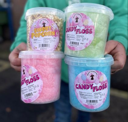 Bottine di plastica rotonde su misura con coperchio per imballaggio contenitore di popcorn di cotone di arachidi